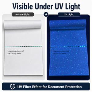 Papier de sécurité antistatique biodégradable double face avec fibres UV pour la protection des certificats, des bons et des documents - Product Image 4