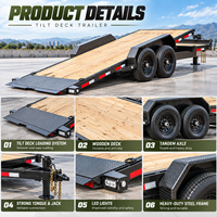 Remorque à plateau inclinable robuste à double essieu pour le transport d'équipements avec plateau en bois, chargement facile, OEM ODM, transport de machines sur mesure