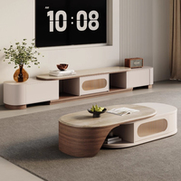 Ensemble de meuble TV moderne de luxe en marbre et bois et table basse ovale pour salon, design multifonctionnel en acier inoxydable