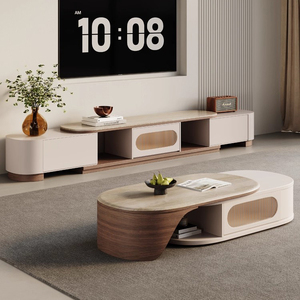 Moderno di lusso in marmo legno Tv Stand e tavolo da caffè ovale Set per soggiorno in acciaio <span class=keywords><strong>inox</strong></span> multifunzione <span class=keywords><strong>mobili</strong></span> Design - Product Image 5
