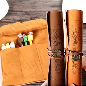 Kids Gifts Roll Up PU Leather Pirate Treasure Map Pencil Case Bag Holder Retro Vintage Pirate Pen bag