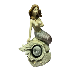 Statuetta in pietra artificiale in poliresina 12 pollici sirenetta su ornamenti statua conchiglia di roccia - Product Image 1