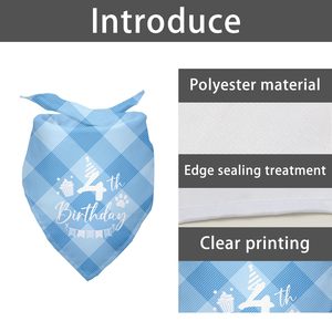 בנדנה ליום הולדת לכלב, בנדנה ליום הולדת רביעי, בנדנה לכלב בצבע כחול משובץ, מתנות לאוהבי חיות מחמד, קישוט למסיבת יום הולדת רביעי - Product Image 1