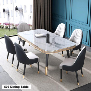 Table à manger minimaliste de luxe de la collection Alabaster avec marbre et acier inoxydable, personnalisable pour les intérieurs modernes - Product Image 3