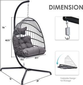 Fauteuil suspendu en forme d'œuf avec support, pour intérieur et extérieur, confortable, en rotin, avec coussin, pour pelouse, jardin, <span class=keywords><strong>balcon</strong></span> - Product Image 2