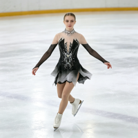 Robe de patinage artistique à col montant et manches longues, dégradé noir-gris, en maille, pour enfants et adultes, pour compétition et spectacle sur glace