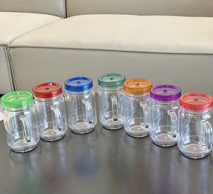 Bicchieri Mason Jar in Plastica AS da 20oz con Effetto Globo di Neve, Doppia Parete in Acrilico, con Coperchio e Cannuccia, Disponibili negli Stati Uniti - Product Image 1