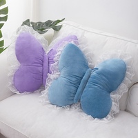 Cojín de Felpa con Borde de Encaje en Forma de Mariposa, Cojín de Terciopelo Suave Relleno de Mariposa para Decoración de Sofá y Dormitorio, Regalo de Cumpleaños o Boda para Niñas