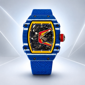 High-quality Black Carbon Fiber <b>Skeleton</b> <b>Automatic</b> <b>Watch</b> With Blue Fabric Strap - Product Image 6