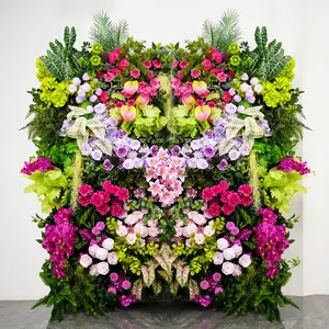 LD06 8 * 8ft 3D 5D menggulung bunga dinding latar belakang pernikahan latar belakang kain dinding bunga hijau Panel dinding
