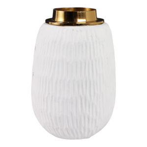 Vaso Ecomix medio con bordo in metallo bianco, vaso decorativo per fiori, per soggiorno, decorazioni per la casa, camera da letto, vaso da comodino - Product Image 4