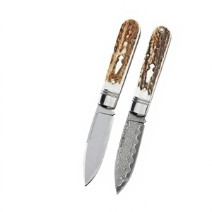 Stag Antler Handle Folding <b>Pocket</b> Knife Damascus Steel Blade Vintage EDC Cutlery for Camping Hunting OEM - Product Image 3