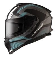 Casco de Motocicleta ASTONE HELMETS Nuevo GT6 YB03 Gráfico Negro Mate/Azul, Visera Desmontable de Calidad Superior, Material ABS Integral