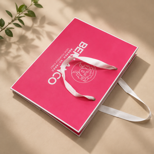 Bolsa de Regalo de Papel Rosa con Logotipo Personalizado, Bolsa de Compras con Asa de Listón para Boutique de Ropa y Comercio Minorista - Product Image 5