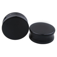 Al por mayor: Plugs y expansores de oreja de obsidiana natural de doble abocardado, de piedra negra lisa, joyería para piercing corporal