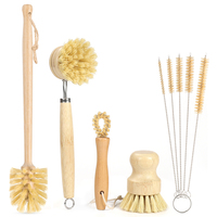 Kit de brosses de nettoyage de cuisine : brosse à bouteille à long manche, brosse à vaisselle ronde, brosse à couvercles, brosse à légumes, brosse à pailles pour évier domestique