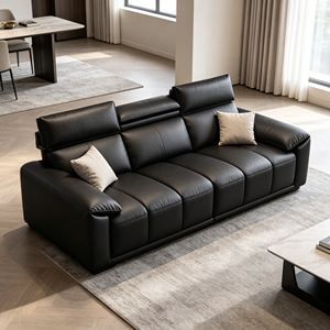 Sofá Seccional Modular de Cuero Negro Premium, Sofá Combinado Grande y Moderno con Reposacabezas Ajustable para Familias Numerosas - Product Image 6
