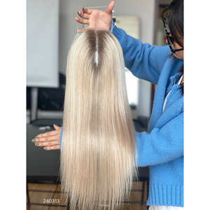 High Quality 16-Inch European Virgin Human Hair for Lace Front <b>Wig</b> Free Part Blonde Colors SHY Mini Topper for White Women - Product Image 1