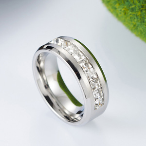 <b>Titanium</b> Steel <b>Ring</b> 8mm Diamond Set Channel Setting Unisex Fashion Jewelry Gift Rose Gold <b>Black</b> Steel Color Geometric Design - Product Image 4