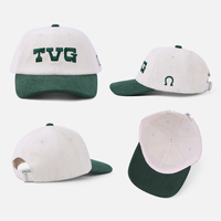 Casquettes Snapback en Corduroy Bicolore Style Vintage avec Logo Brodé Personnalisé Beige 6 Panneaux Visière Courte Casquette de Baseball en Corduroy Vert Foncé