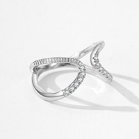 Ailmay Bague en argent sterling 925 à double couche de zircon brillant géométrique ouverte et ajustable pour les femmes, les fêtes et les mariages.