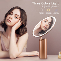 Miroir de maquillage éclairé rechargeable avec table de couleurs personnalisée, miroir de maquillage rond à LED avec lumière