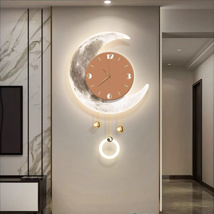 <span class=keywords><strong>Cuadro</strong></span> de Arte Mural Moderno de Lujo con Diseño de Luna y Reloj LED, Reloj de Pared Creativo, Decoración para Sala de Estar - Product Image 1