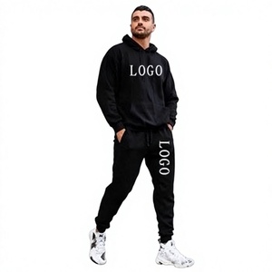 Conjunto de Sudadera con Capucha y Pantalones Deportivos Negros para Hombre, Traje Deportivo Informal de Felpa, Ropa Deportiva de Dos Piezas Personalizada - Product Image 1