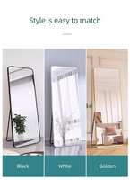 Grand miroir rectangulaire sur pied avec cadre métallique pour dressing et maquillage, à poser au mur ou à laisser appuyer au sol