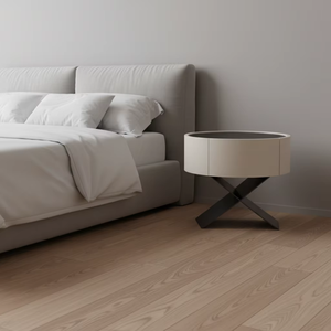 Table de chevet ronde minimaliste <span class=keywords><strong>moderne</strong></span> en bois massif et tissu pour suite de spa et <span class=keywords><strong>décoration</strong></span> de chambre de luxe - Product Image 3