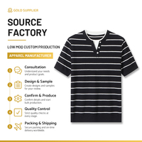 T-shirt à manches courtes en tricot de laine mélangée à rayures et col Henry pour homme, logo personnalisé