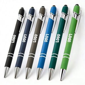 Stylo bille promotionnel en métal à toucher doux, personnalisé avec logo imprimé et stylet, idéal pour les cadeaux d'entreprise en gros - Product Image 1