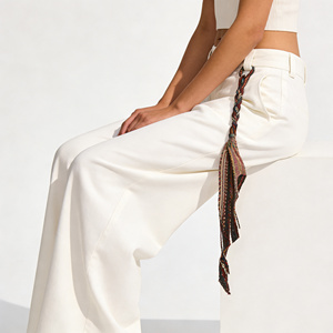 <span class=keywords><strong>Pantaloni</strong></span> Bianchi a Gamba Larga di Alta Qualità per Donna, Vita Media, Casual, Estivi 2026, Modello Dritto - Product Image 4