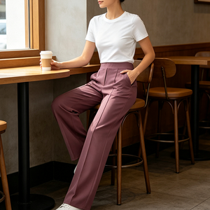 <span class=keywords><strong>Pantaloni</strong></span> Casual da <span class=keywords><strong>Donna</strong></span> di Alta Qualità <span class=keywords><strong>con</strong></span> <span class=keywords><strong>Vita</strong></span> Alta e Gamba Larga, <span class=keywords><strong>Elastico</strong></span> <span class=keywords><strong>in</strong></span> <span class=keywords><strong>Vita</strong></span>, Design Comodo e alla Moda - Product Image 3