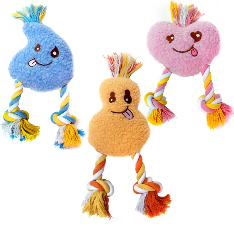 Mainan anjing merah muda biru oranye mainan kunyah anjing wajah lucu mainan tali hewan peliharaan