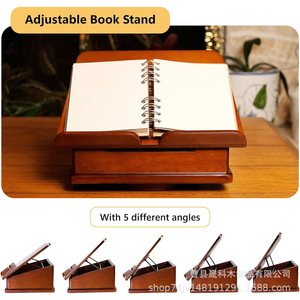 Wooden Recipe Rack Kitchen Storage Box <b>Tablet</b> Phone Book Stand Desk Reading Stand Solid Wood Rotating Design - Product Image 3