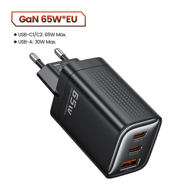 Toocki 65W  Travel Gan Gallium Nitride Usb Type c Dual Port Adapter Fast Charger Portable Phone Charger KC for Laptop
