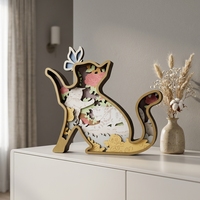 Estatua de Gato Art Deco Personalizada en Madera Contrachapada con Capas 3D |   Caja de Sombra Floral para Decoración del Hogar |   Tallado de Madera de Animales Personalizado al por Mayor 2026