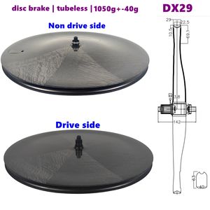 Juego de ruedas de disco de anillo aerodinámico de fibra de carbono DX29 700C, freno de disco de carbono ligero con diseño de tejido de mármol sin cámara de 29mm de ancho - Product Image 1