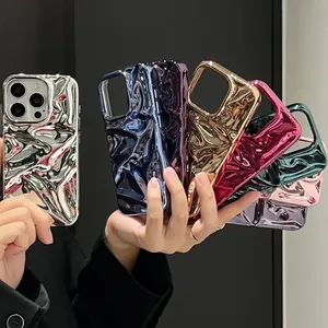 Coque de téléphone 3D effet froissé argenté électroplaqué de luxe pour <span class=keywords><strong>iPhone</strong></span> 17 16 15 14 <span class=keywords><strong>13</strong></span> 11 12 17 Pro Max Air, motif ondulations <span class=keywords><strong>d</strong></span>'<span class=keywords><strong>eau</strong></span>, antichoc - Product Image 6