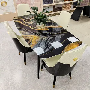 Modern luxury vidro ardósia ouro negro brilhante mesa de jantar mobília da sala de jantar mesa de jantar em mármore Italiano designer personalizado