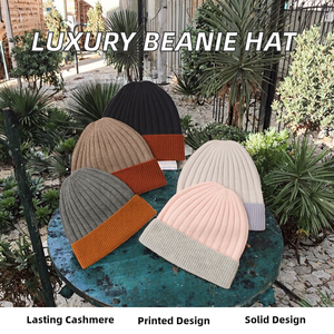 Gorro de invierno con logotipo bordado personalizado, gorro tejido grueso a la moda de lujo, gorro cálido de Invierno para mujer, mezcla de lana y Cachemira, impresión Digital - Product Image 2