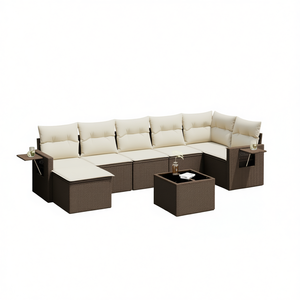 8 Piece Brown Pe <b>Rattan</b> Garden <b>Sofa</b> Set Outdoor Furniture Weather Resistant Sectional With Table And Cushions - Product Image 1