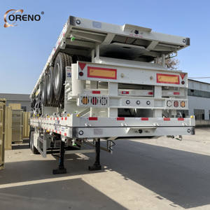 Promotion : Semi-remorque plateau 3 essieux 60 tonnes, qualité Oreno, <span class=keywords><strong>prix</strong></span> direct usine pour le <span class=keywords><strong>transport</strong></span> de conteneurs et de charges lourdes - Product Image 2