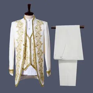 Deluxe Victorian Prince Hochzeits kleid Blazer Anzüge Erwachsene Männer Bühne Cosplay Kostüm Stickerei Jacke Weste Mantel Hosen Hosen Set