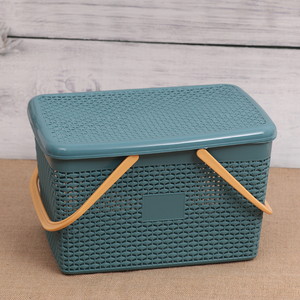 Grande capacità di plastica cesto a mano con coperchio forma rettangolare per cucina e bagno articoli vari di stoccaggio - Product Image 6