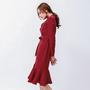La última de las mujeres maduras 2019 Sexy lazo cruzado de manga larga Casual Maxi vestido con cinturón - Product Image 3
