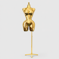 Mannequin demi-corps féminin doré miroir taille L, courbes généreuses, grande poitrine et hanches, avec support, pour présentation en magasin de vêtements