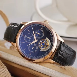 Montre pour homme haut de gamme, best-seller, squelette, tourbillon, calendrier perpétuel, phase de lune, cristal saphir, boîtier en or rose, cadran bleu profond - Product Image 2