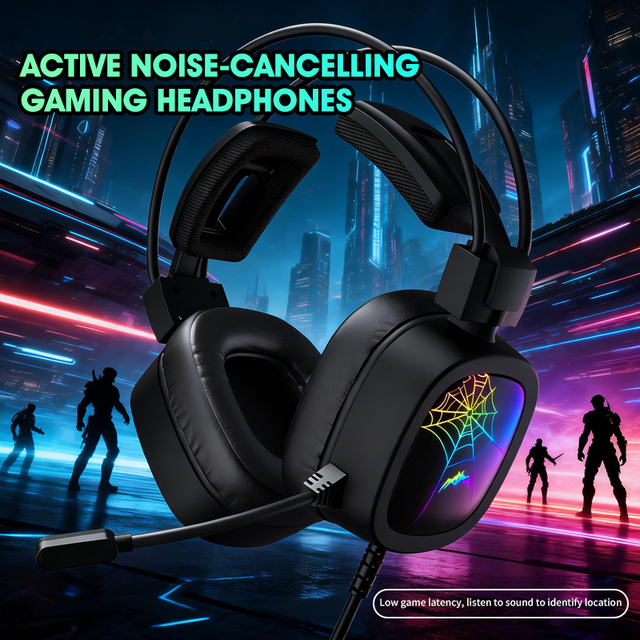 Dynamic Driver AAC Over Ear Wired Gaming Headset with Microphone Active Noise Cancellation (ANC) RGB Lighting